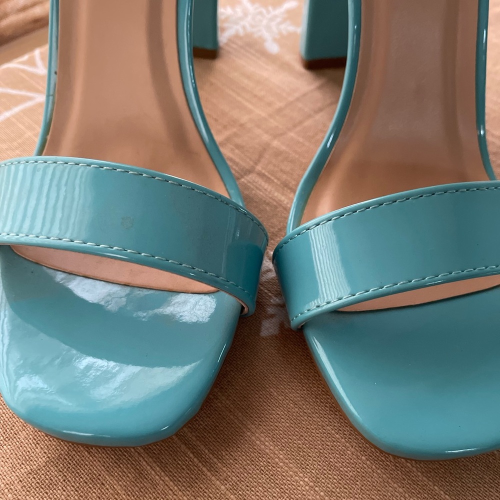 Delicious Aqua Ankle Strap Heels - Picture 2 of 5